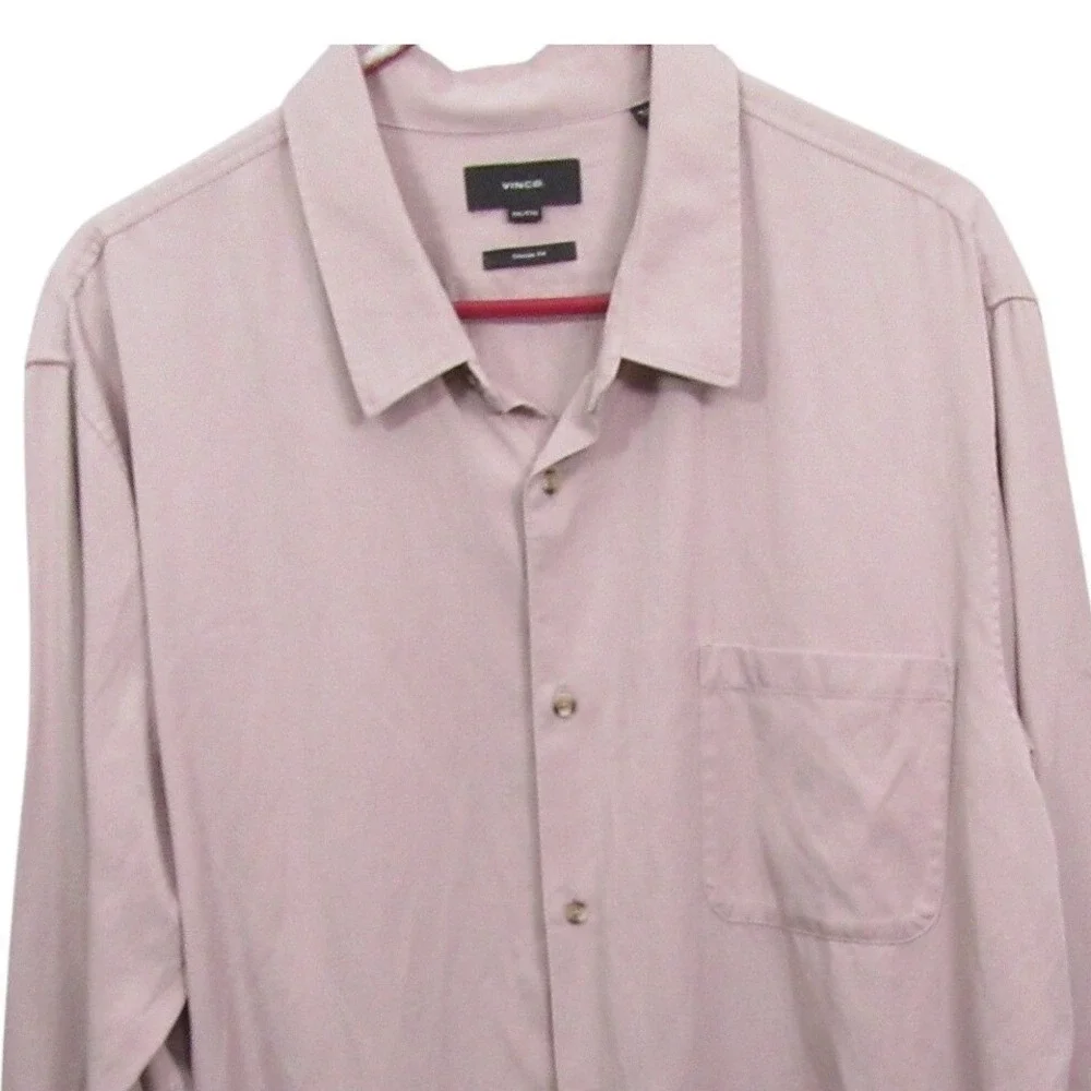Vince Mens Button Up Dress Shirt 2XL Pink Classic Fit Stretch Long Sleeve‎